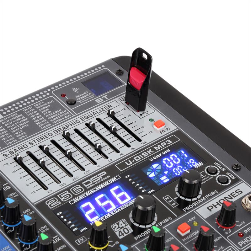 Power Dynamics PDM-S1204, mixážny pult, 12-kanálový, DSP/MP3, USB port, BT prijímač – Obrázok 2