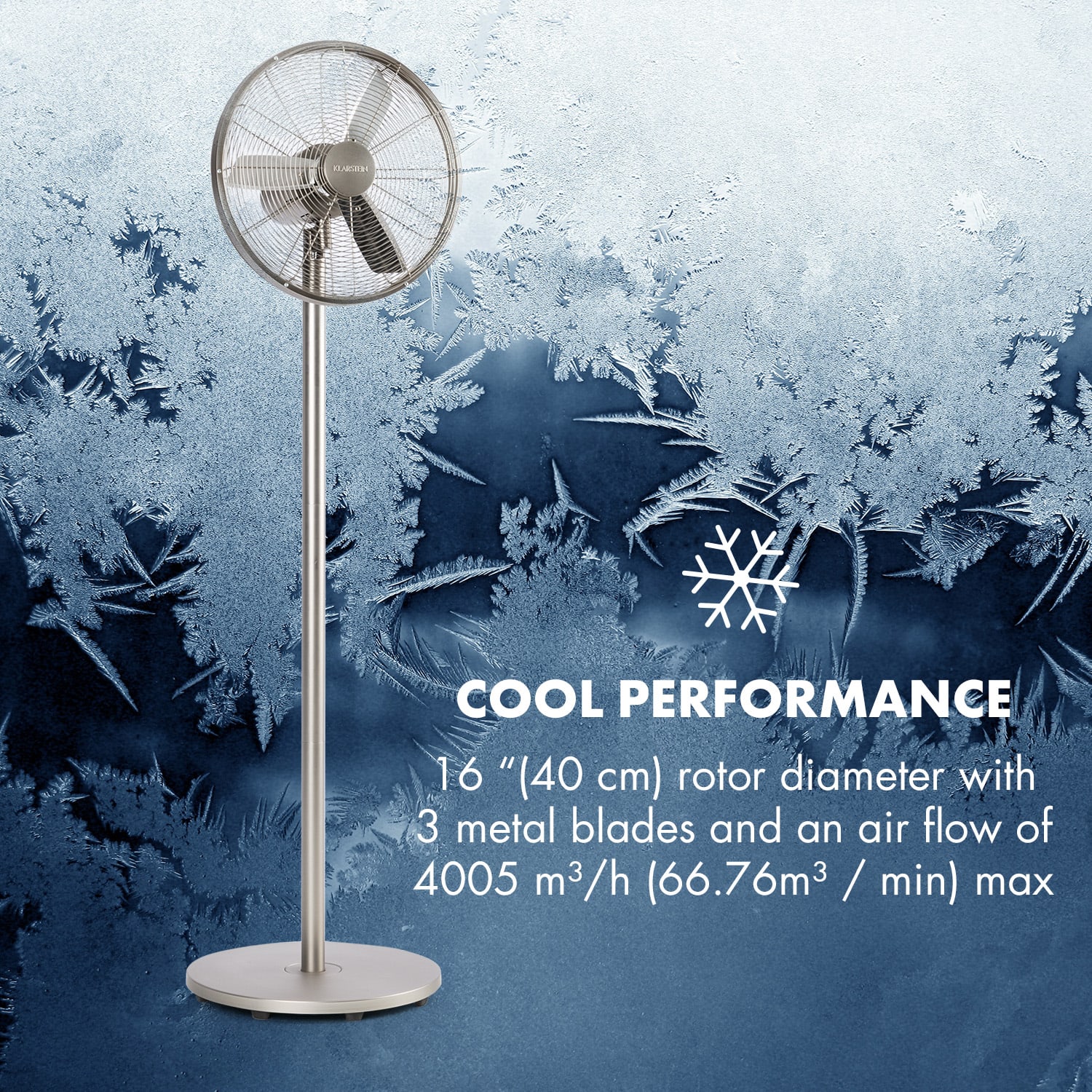 Klarstein Ethos High Performance, kovový stojanový ventilátor, 16" (40 cm), 3 režimy – Obrázok 3