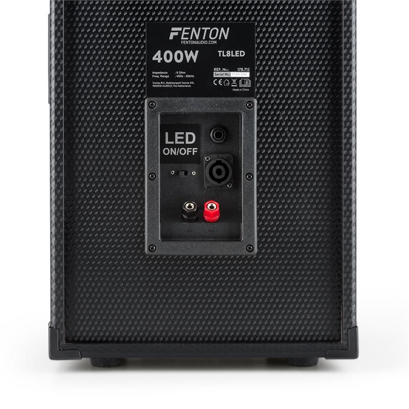 Fenton TL8LED, 3-cestný pasívny reproduktor, RGB LED, 8" woofer 400W, 2 x tweeter