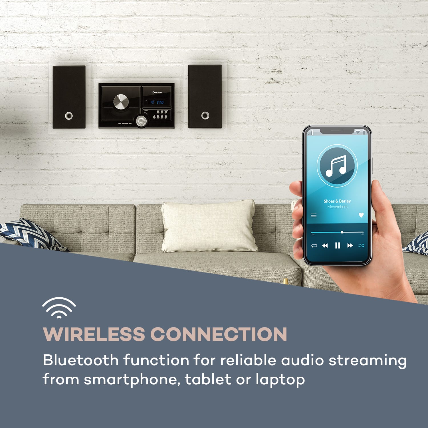 Auna Stereosonic, stereo systém, nástenná montáž, CD prehrávač, USB, BT, čierny – Obrázok 3