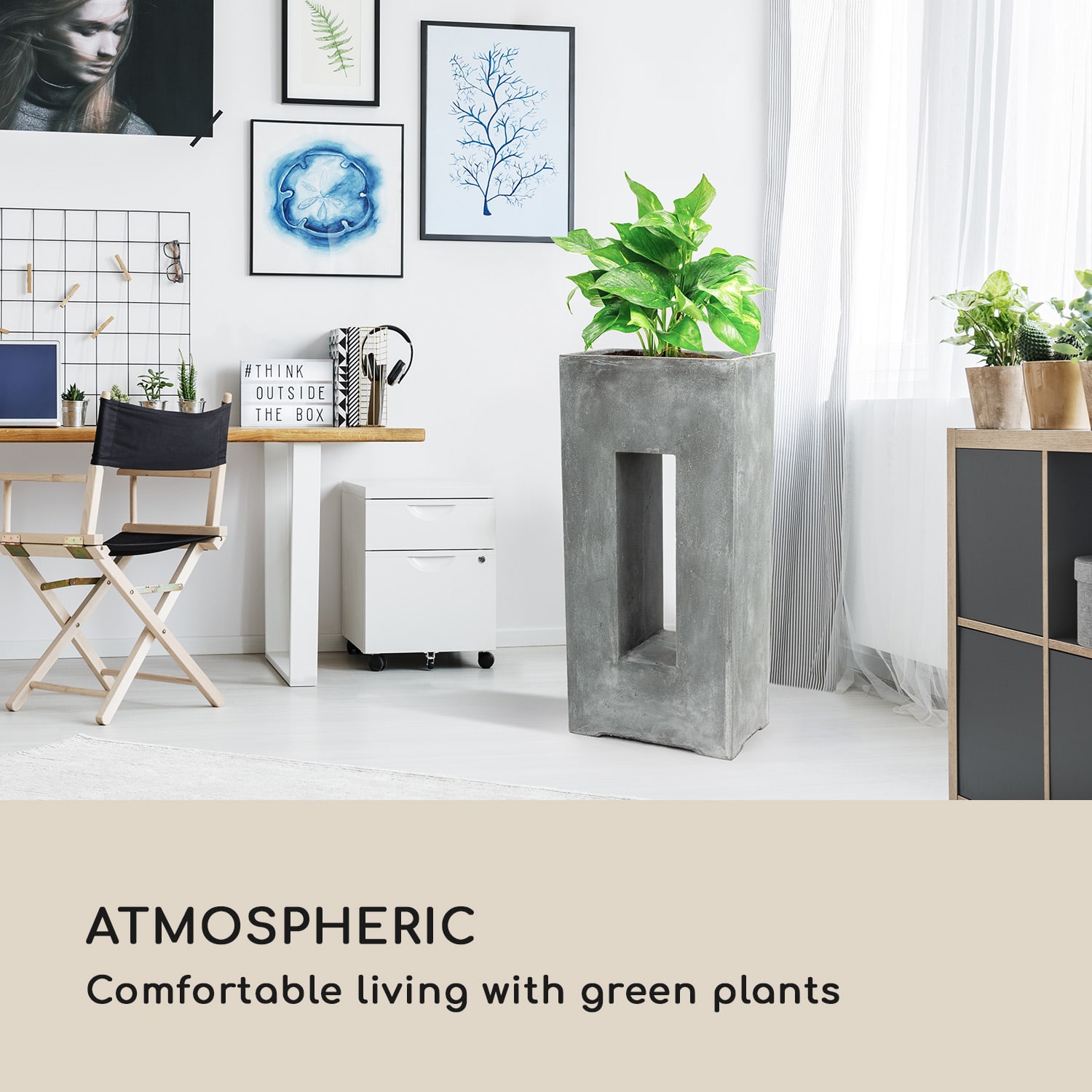 Blumfeldt Airflor, kvetináč, 45 x 100 x 27 cm, sklolaminát, do interiéru aj exteriéru, svetlosivý – Obrázok 2