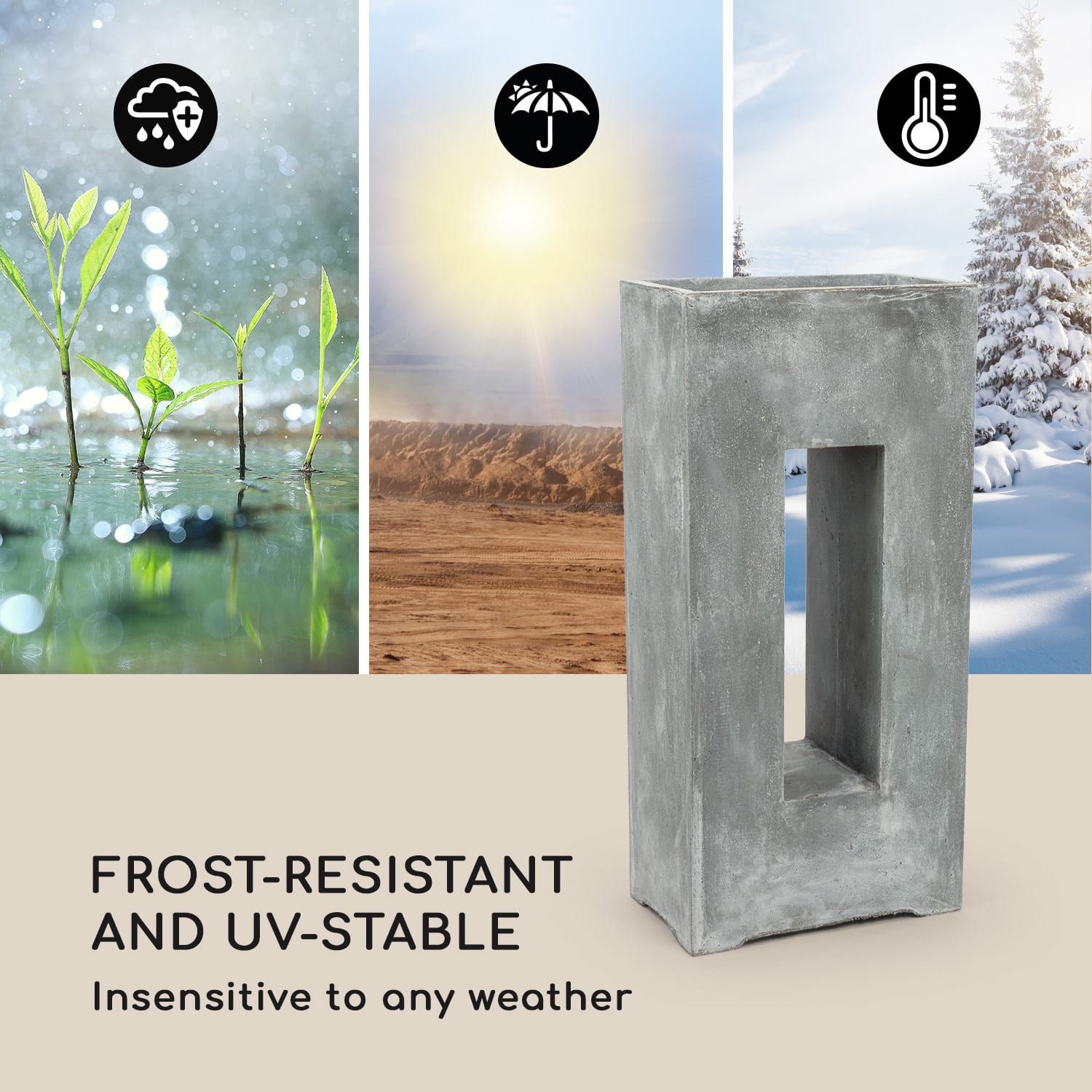 Blumfeldt Airflor, kvetináč, 45 x 100 x 27 cm, sklolaminát, do interiéru aj exteriéru, svetlosivý – Obrázok 4