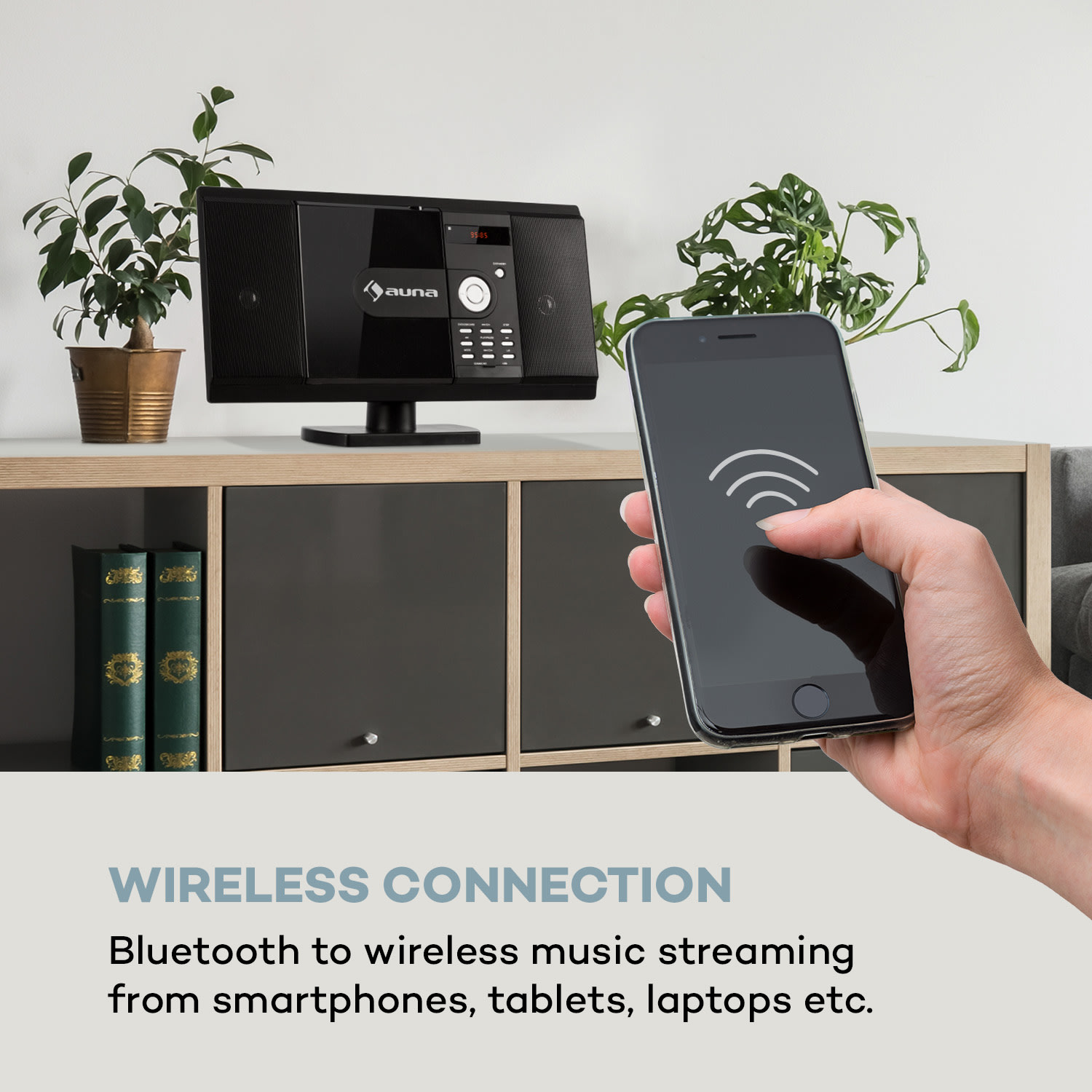 Auna MCD-82 BT, vertikálny stereo systém, DVD/CD, bluetooth, USB/SD, FM, HDMI, čierny – Obrázok 3