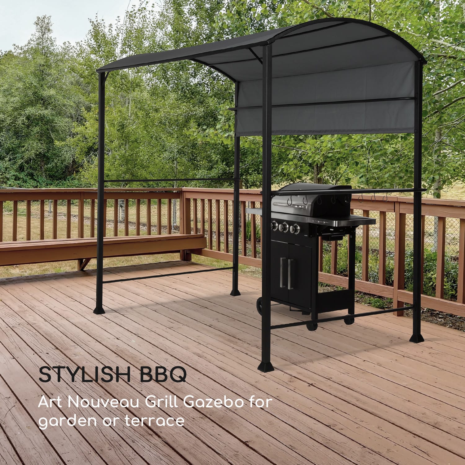 Blumfeldt Steakhouse, grilovací altánok, 220 x 215 x 140 cm, polyester, 180 g/m², odolný voči ohňu, oceľ, sivý – Obrázok 4