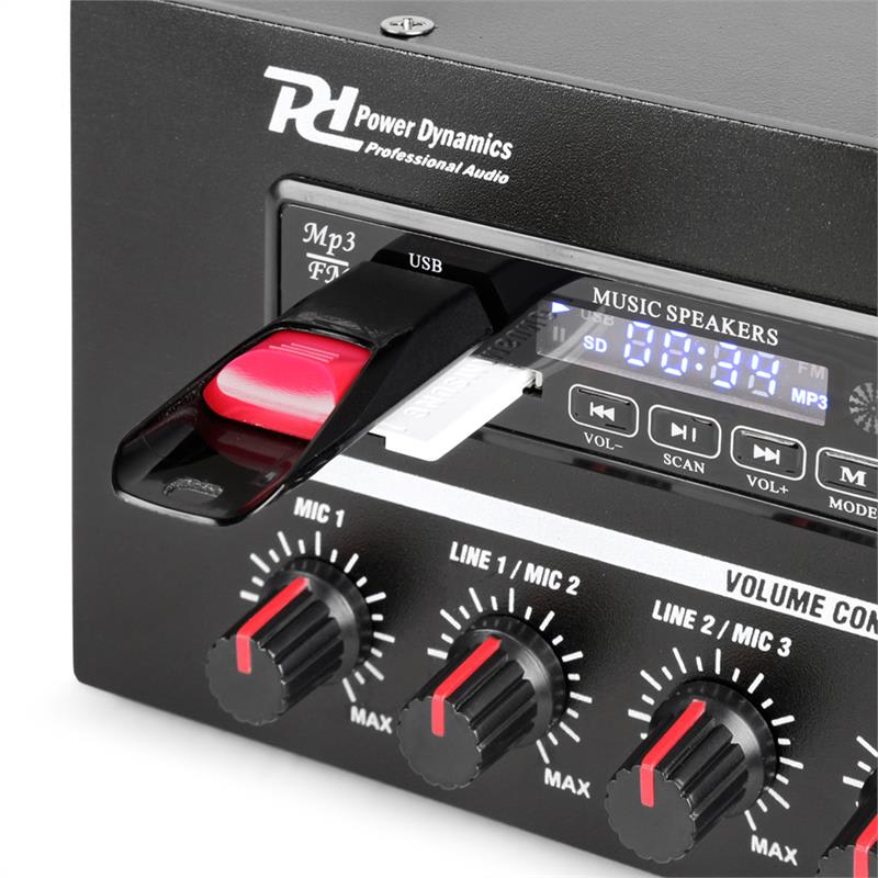 Power Dynamics PBA30, 100 V zosilňovač, 30 W, USB/SD, MP3, bluetooth – Obrázok 2