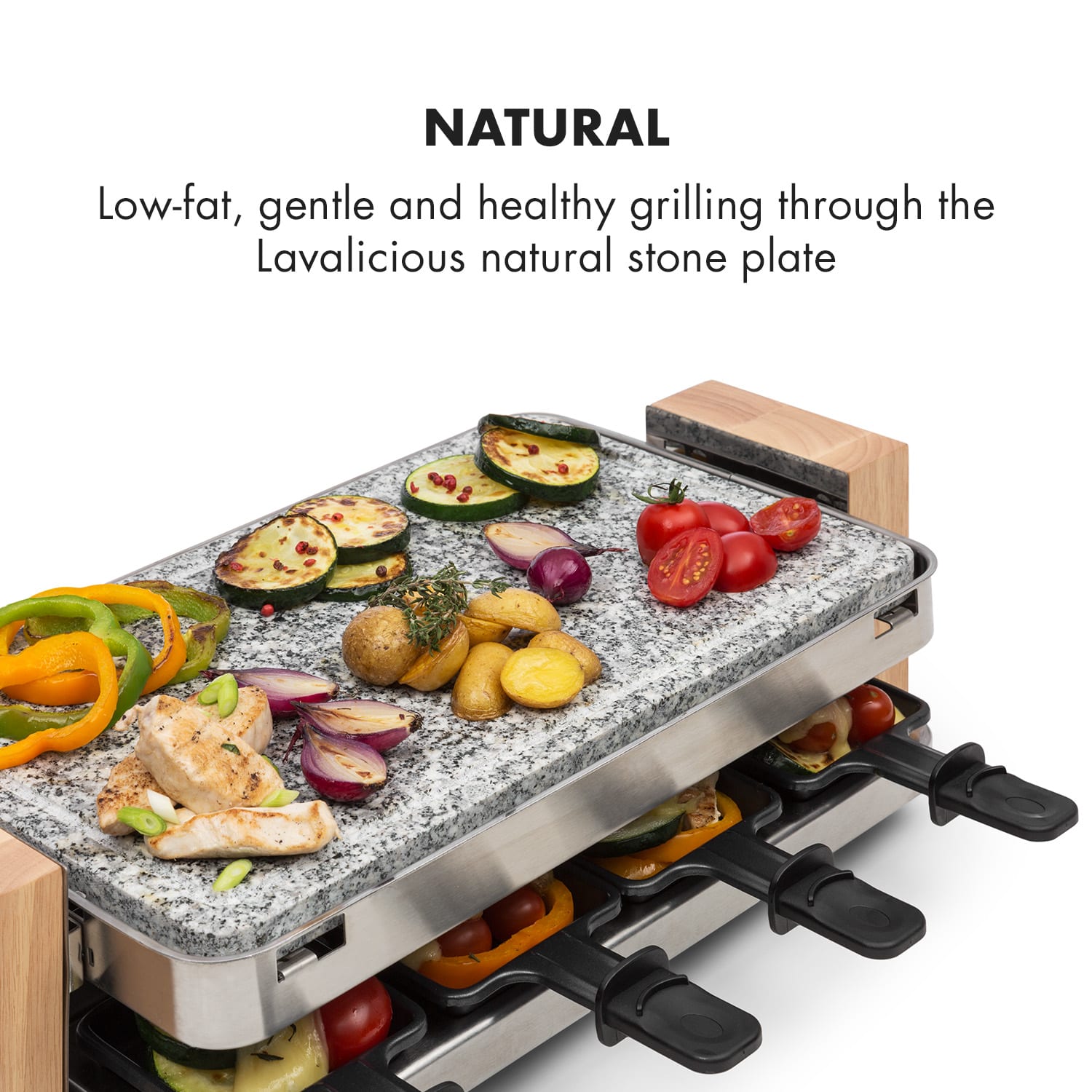 Klarstein Prime-Rib, raclette gril, 1500 W, platňa z prírodného kameňa, konštrukcia z nehrdzavejúcej ocele – Obrázok 2