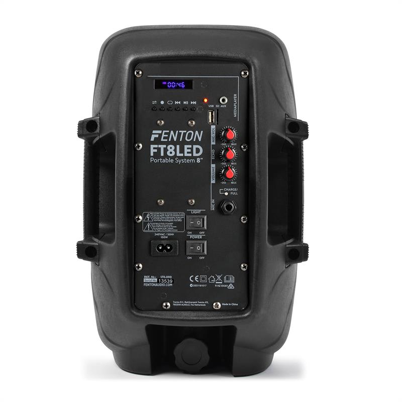 Fenton FT8LED, aktívny reproduktor, 8“, 300 W, BT/USB/SD/AUX, LED, 2,2 Ah akumulátor – Obrázok 3