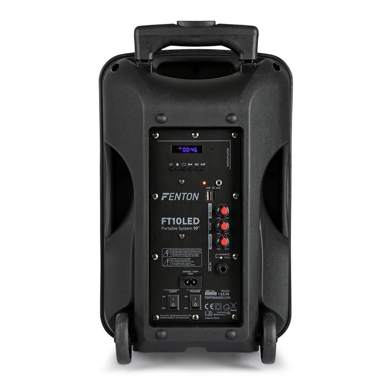 Fenton FT10LED, aktívny reproduktor, 10“, 450 W, BT/USB/SD/AUX, LED, akumulátor, vozík – Obrázok 2