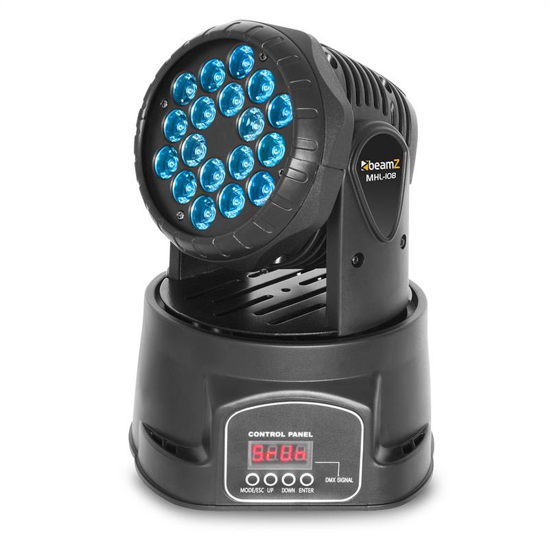 Beamz MHL Moving Head Wash, 18x 3W, RGB, DMX čierny – Obrázok 3