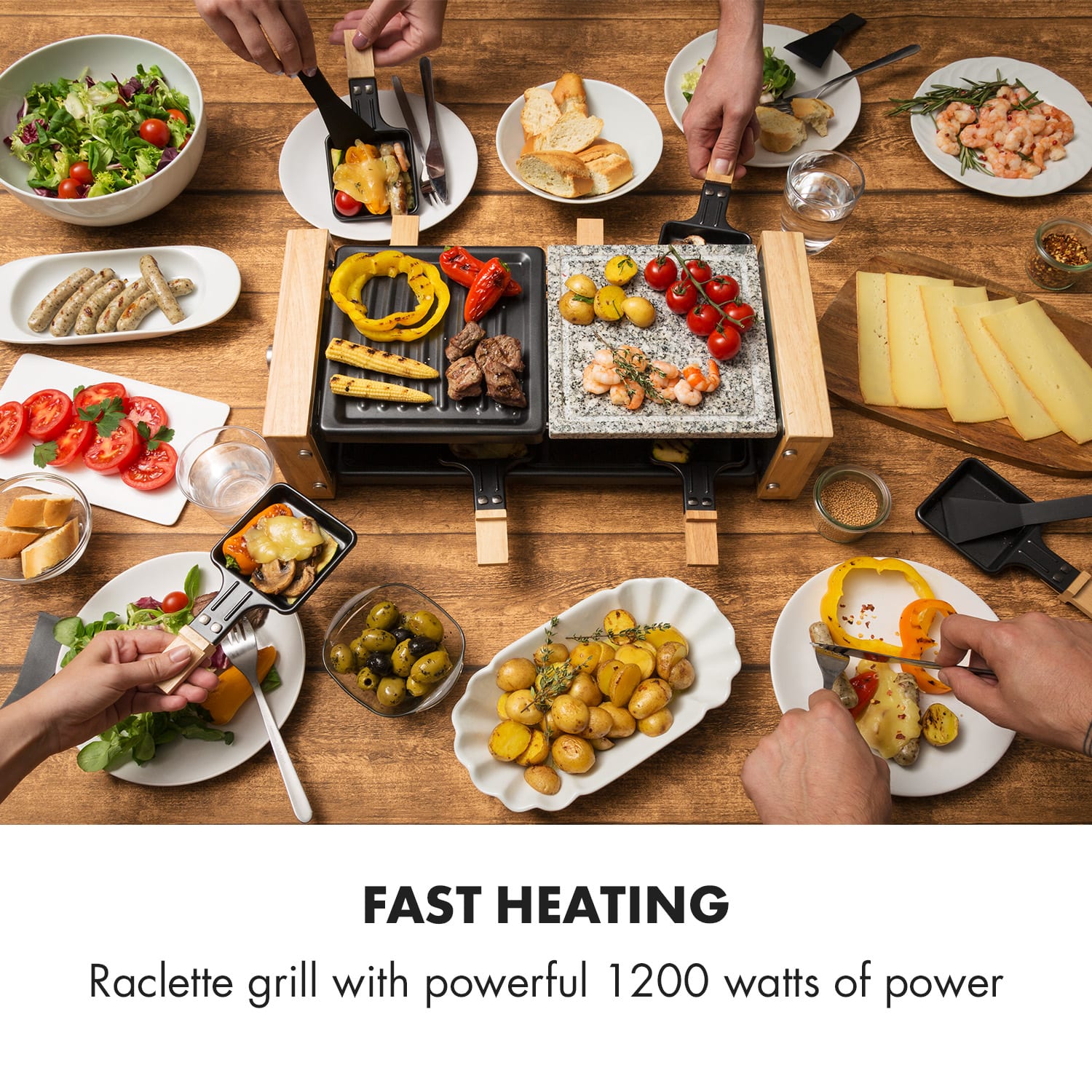 Klarstein Chateaubriand Nuovo, raclette gril, 1200 W, grilovacia platňa, hliník/kameň, pre 8 osôb