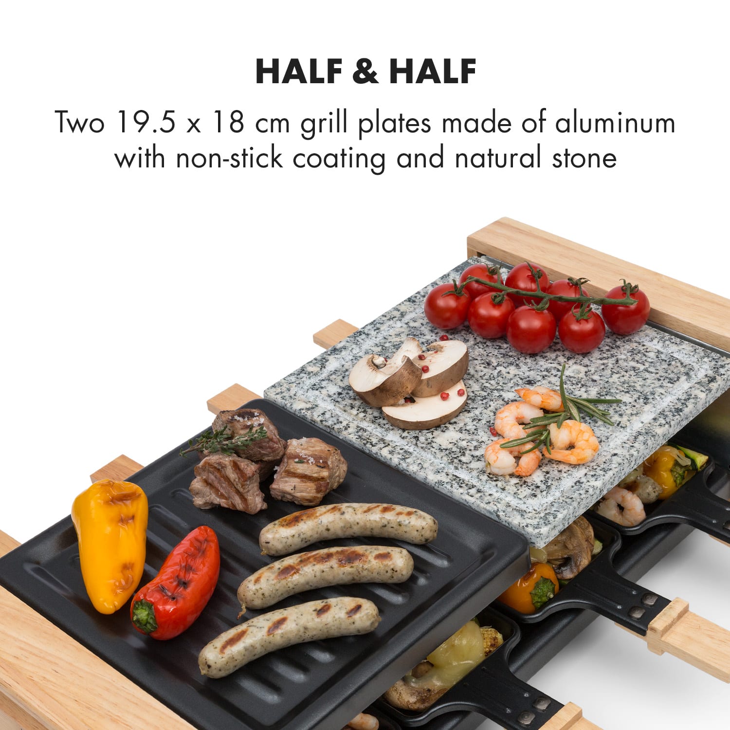 Klarstein Chateaubriand Nuovo, raclette gril, 1200 W, grilovacia platňa, hliník/kameň, pre 8 osôb – Obrázok 2
