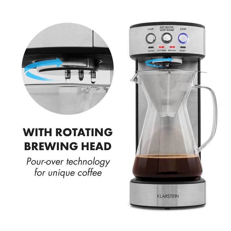 Klarstein Perfect Brew, kávovar, 1800 W, časovač, sklenená kanvica, ušľachtilá oceľ, strieborný – Obrázok 4