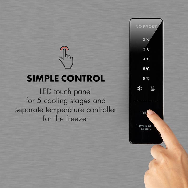 Klarstein Height Cool XXL, chladnička s mrazničkou, 330 l/95 l, A+, LED, dotyková, ušľachtilá oceľ – Obrázok 4