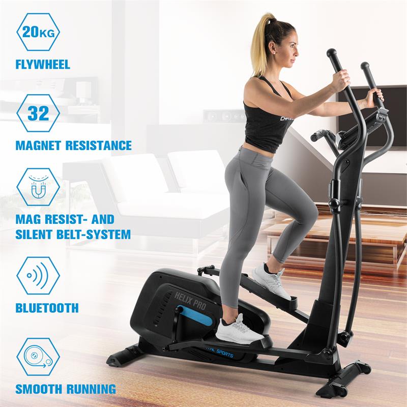 Capital Sports Helix Pro, eliptický trenažér, Bluetooth, aplikáciac Kinomap, záťažové koleso 20 kg