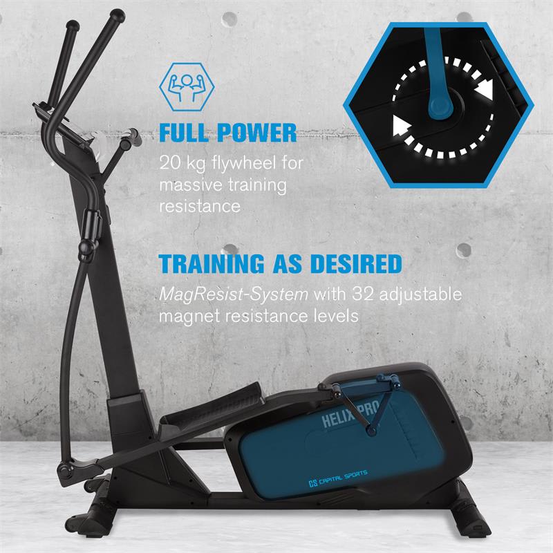 Capital Sports Helix Pro, eliptický trenažér, Bluetooth, aplikáciac Kinomap, záťažové koleso 20 kg – Obrázok 2