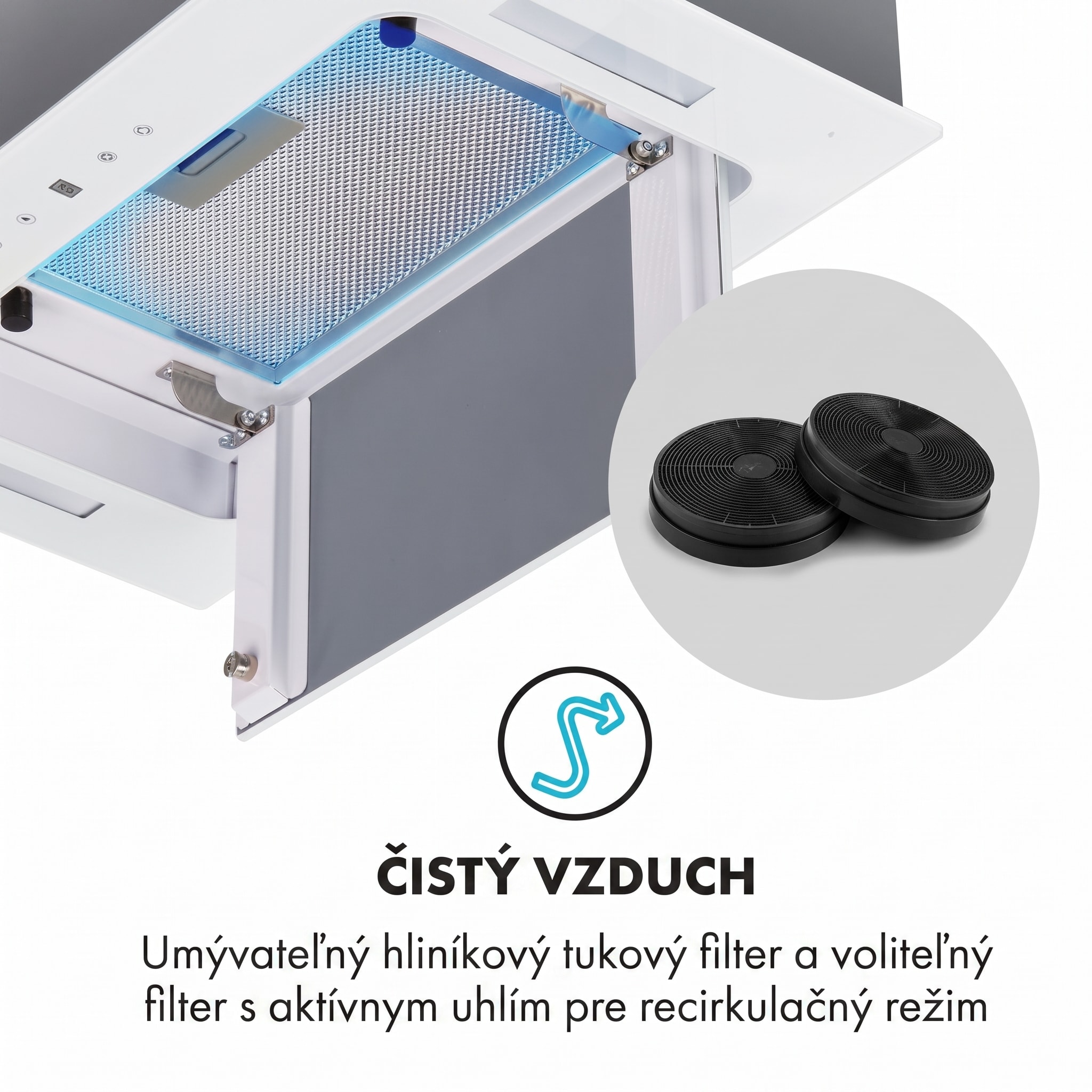 Klarstein Hektor, digestor, 52 cm, vstavaný, 467 m³/h, LED, dotykové ovládanie, sklo, biely – Obrázok 4