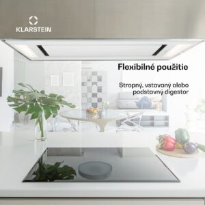 Klarstein Remy, digestor, 90 cm, stropný, 630 m³/h, diaľkové ovládanie, biely