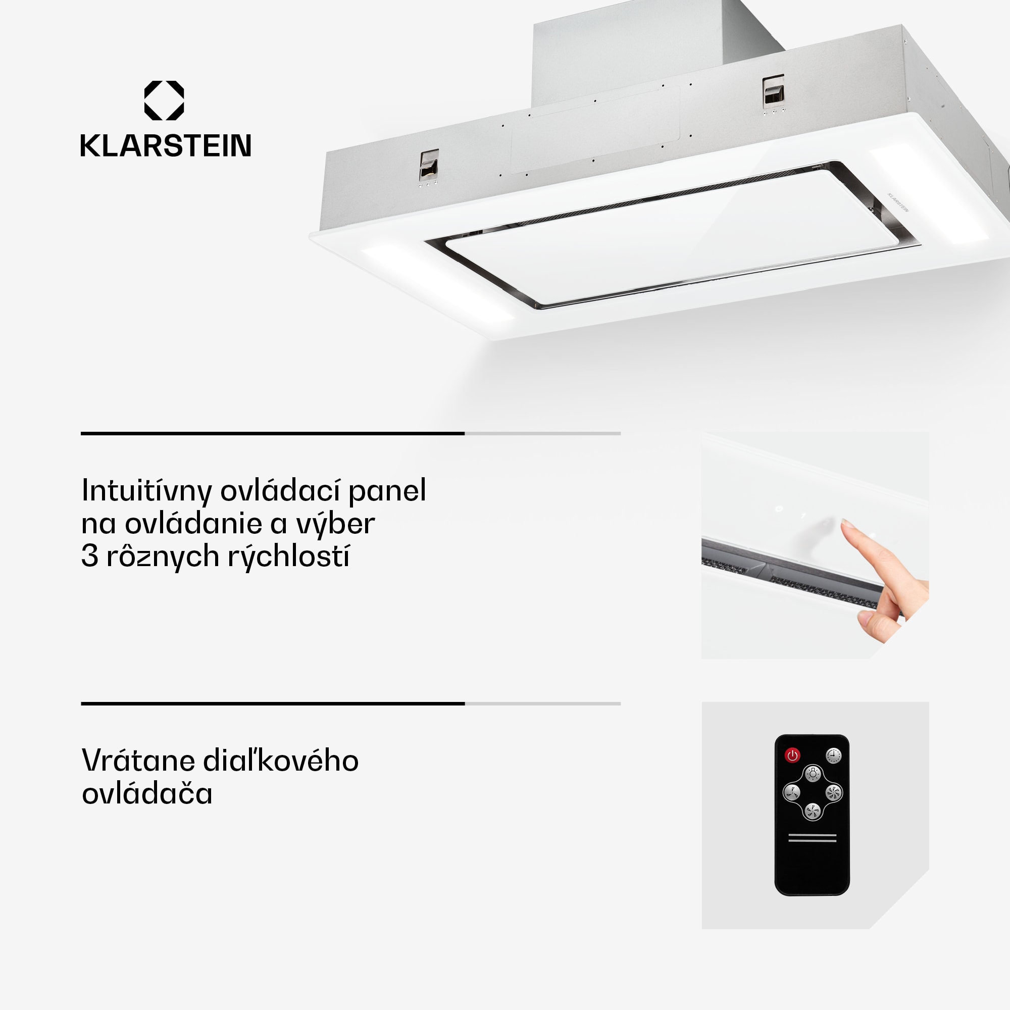 Klarstein Remy, digestor, 90 cm, stropný, 630 m³/h, diaľkové ovládanie, biely – Obrázok 4