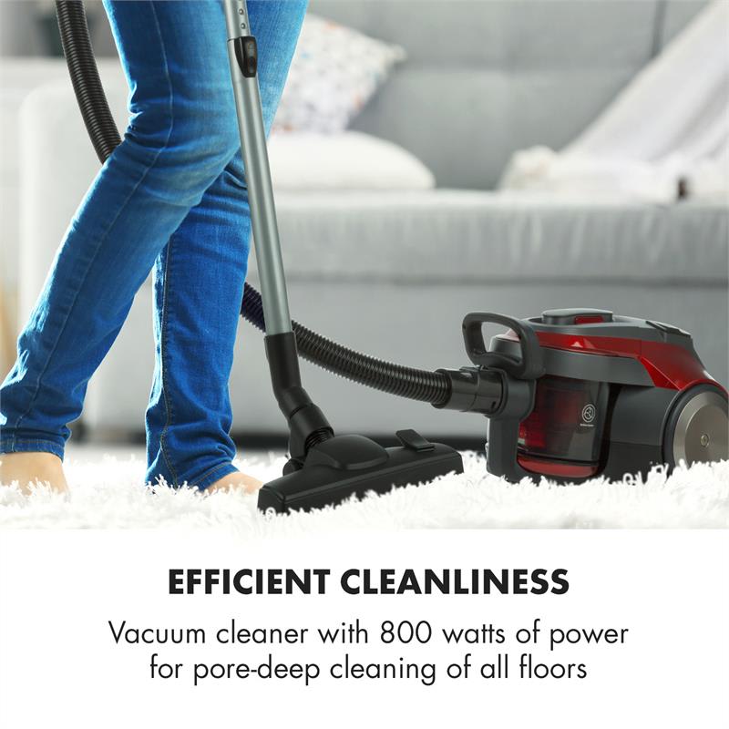 Klarstein Clean King Ergo, cyklónový vysávač, 800 W, bezvreckový, HEPA13, trieda energetickej účinnosti A, sivo/červený