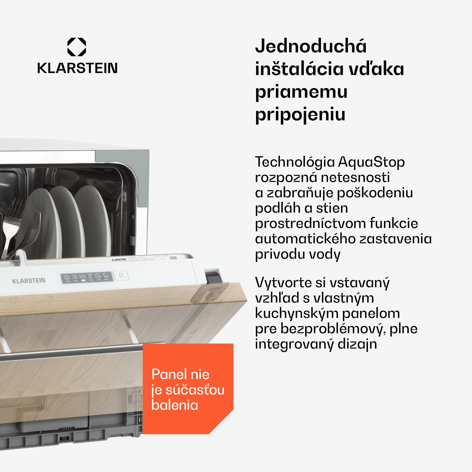 Klarstein Amazonia 6 Secret, vstavaná umývačka riadu, 6 programov, biela – Obrázok 3