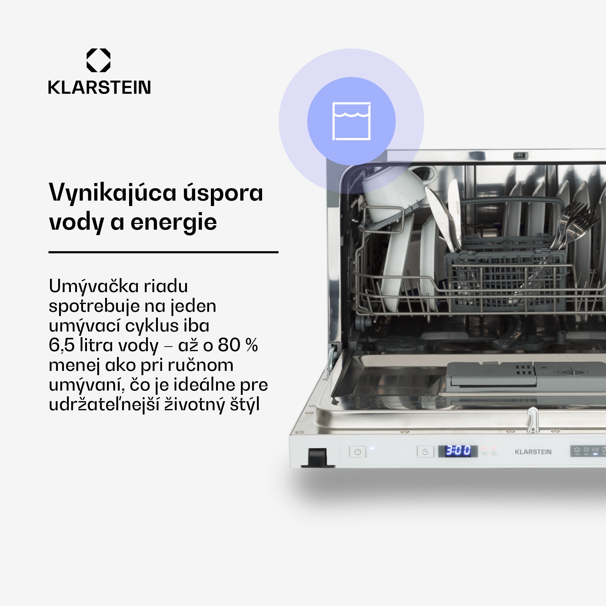 Klarstein Amazonia 6 Secret, vstavaná umývačka riadu, 6 programov, biela – Obrázok 4
