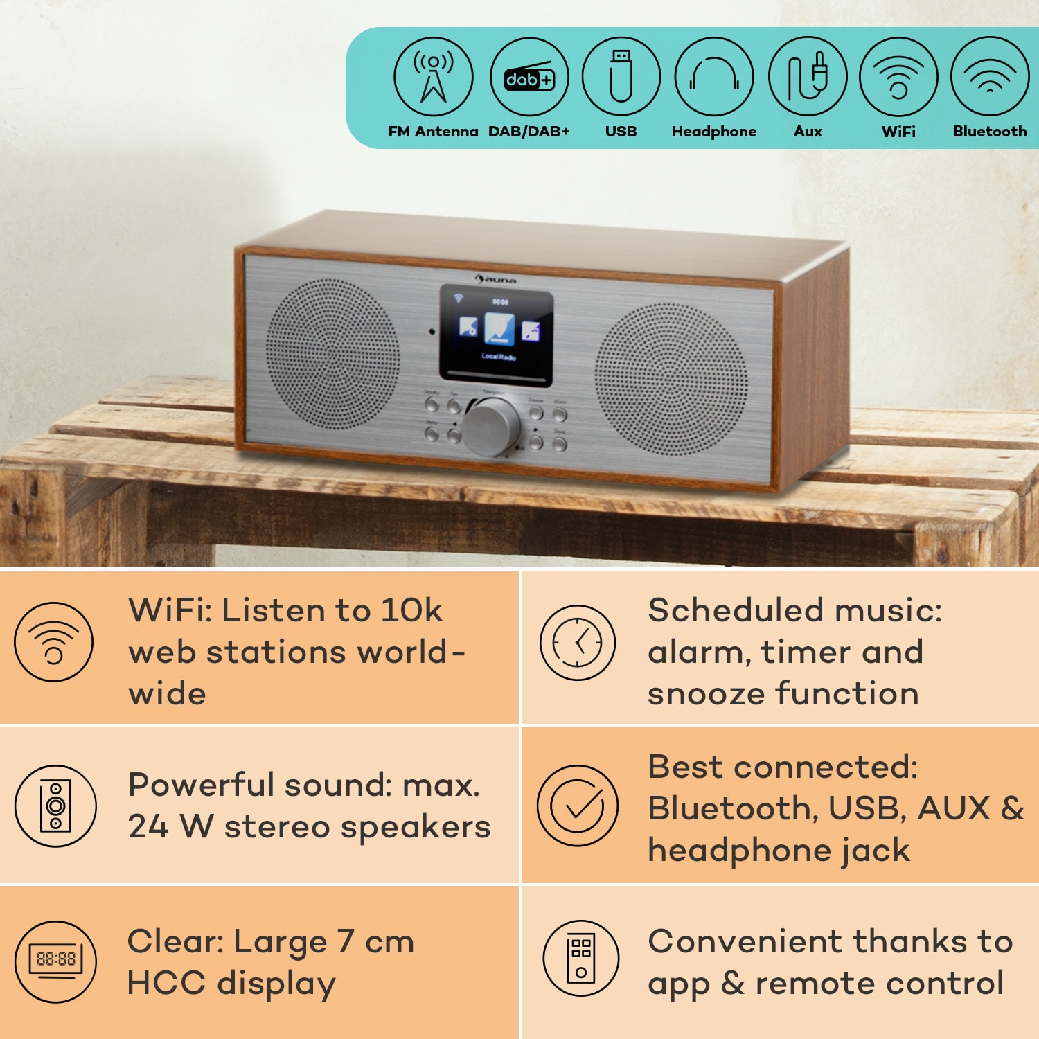 Auna Silver Star Stereo, internetové DAB+/FM rádio, WiFi, BT, DAB+/FM, dub