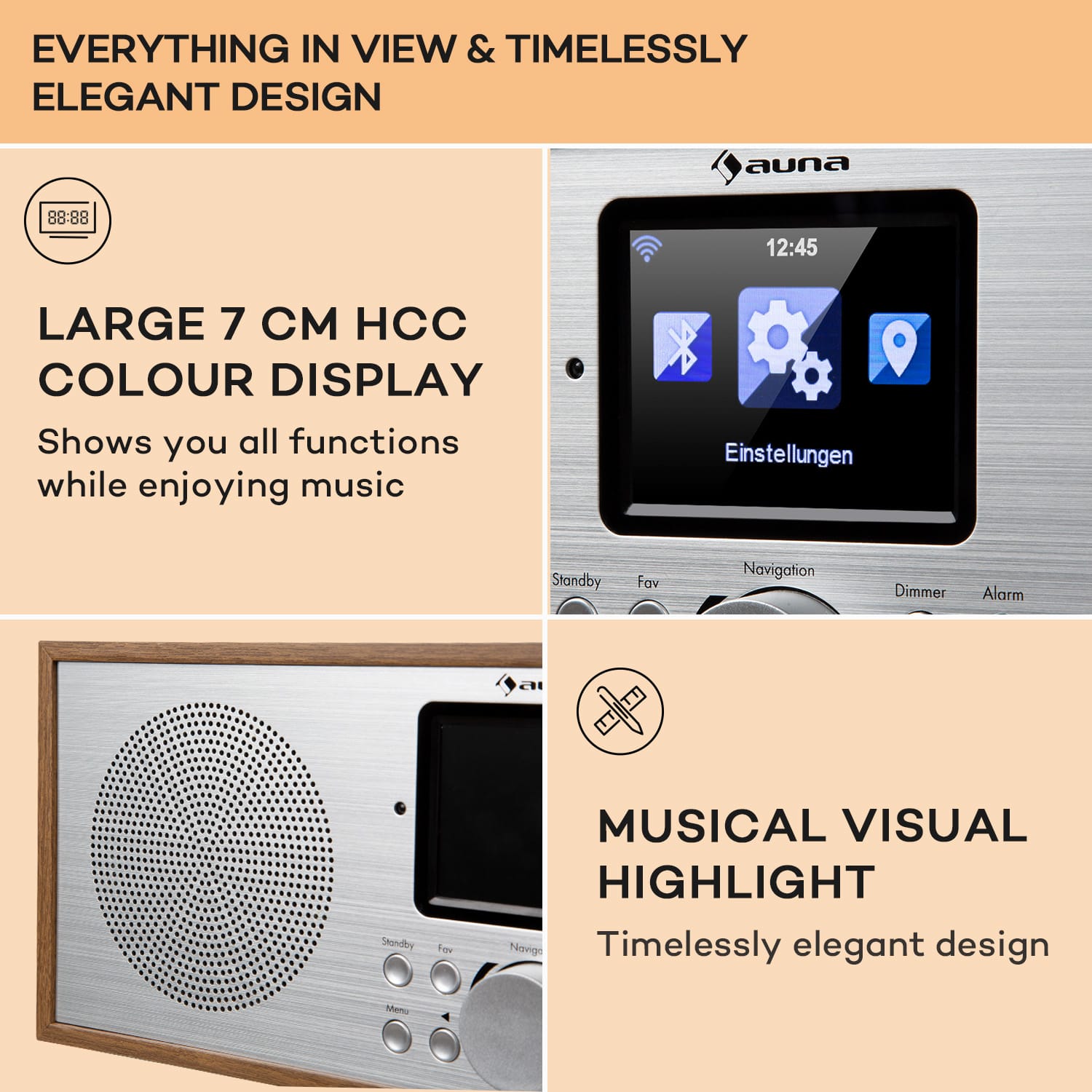 Auna Silver Star Stereo, internetové DAB+/FM rádio, WiFi, BT, DAB+/FM, dub – Obrázok 4
