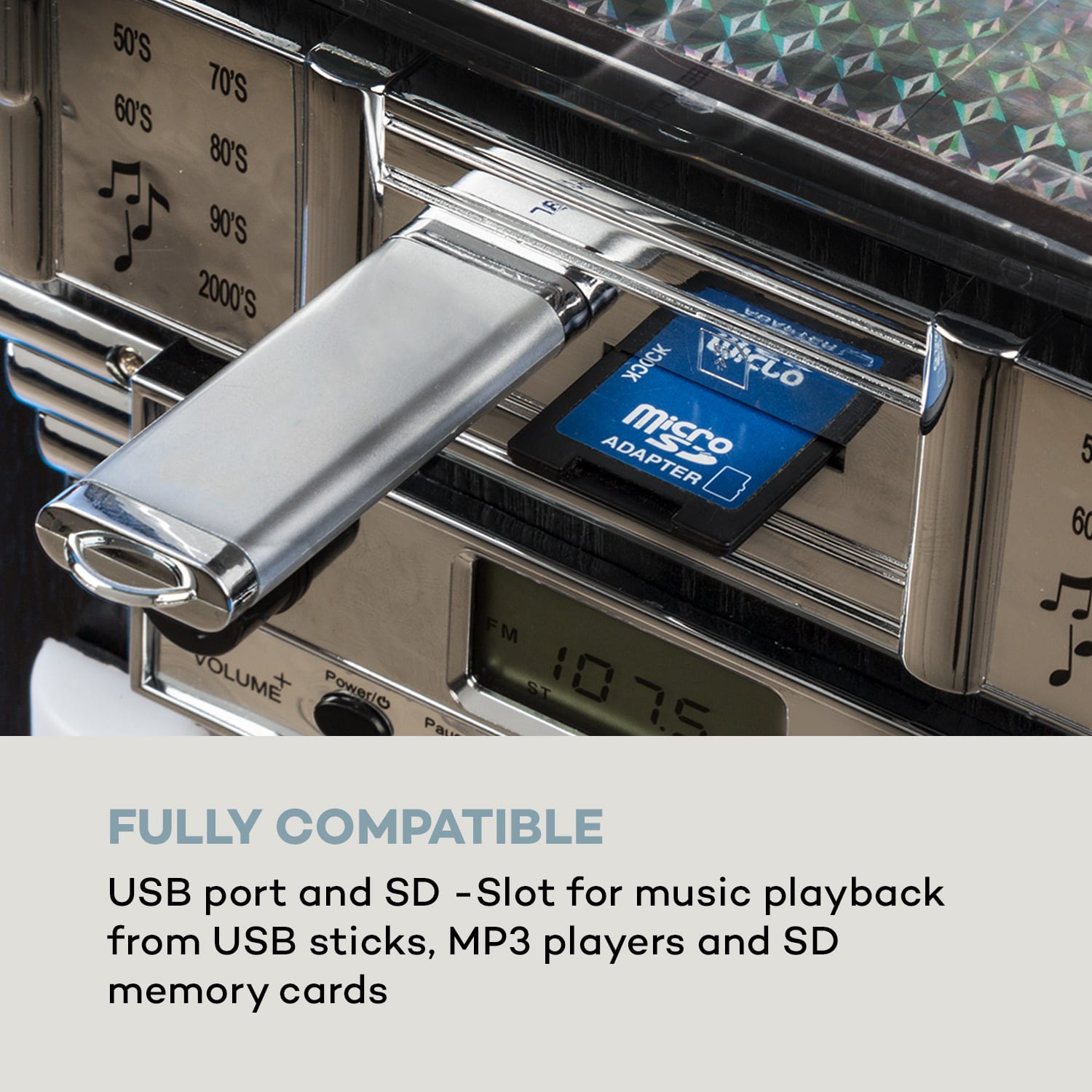 Auna Arizona, jukebox, BT, FM rádio, USB, SD, MP3, CD prehrávač, čierny – Obrázok 3