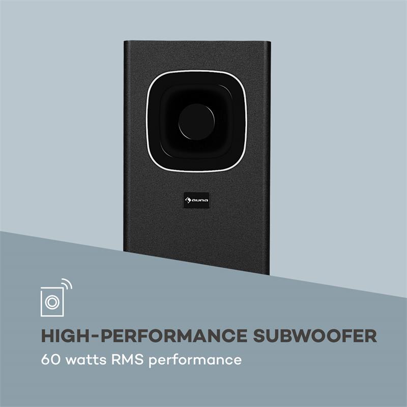 Auna Areal Bar 650, soundbar, 2.1 zvukový systém, 120 W RMS výkon, BT, USB, čierny – Obrázok 4