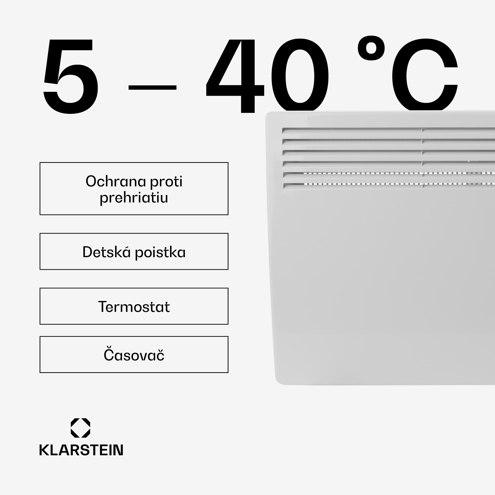 Klarstein Hot Spot Slimcurve, konvektor, ohrievač, 80 x 40 cm, 20 m², 2000 W, 5 - 40 °C, IP24, biely – Obrázok 2