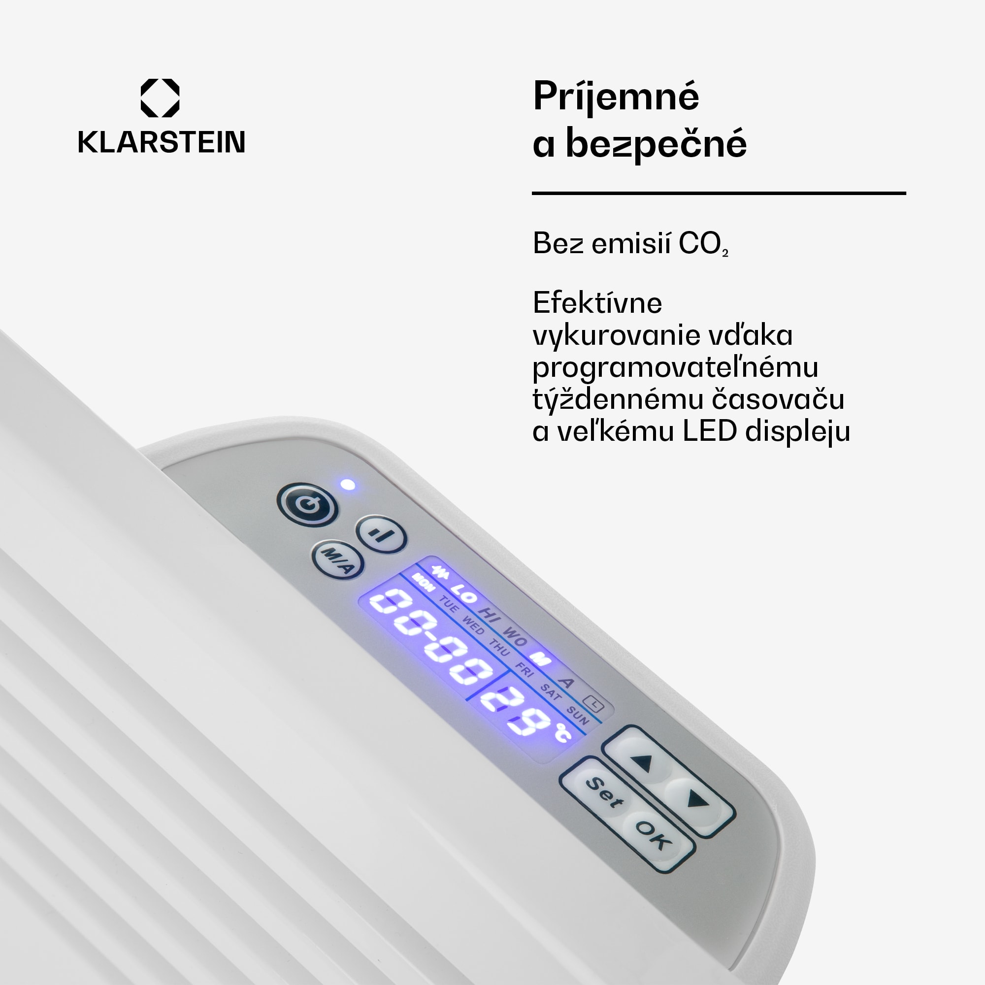 Klarstein Hot Spot Slimcurve, konvektor, ohrievač, 80 x 40 cm, 20 m², 2000 W, 5 - 40 °C, IP24, biely – Obrázok 3