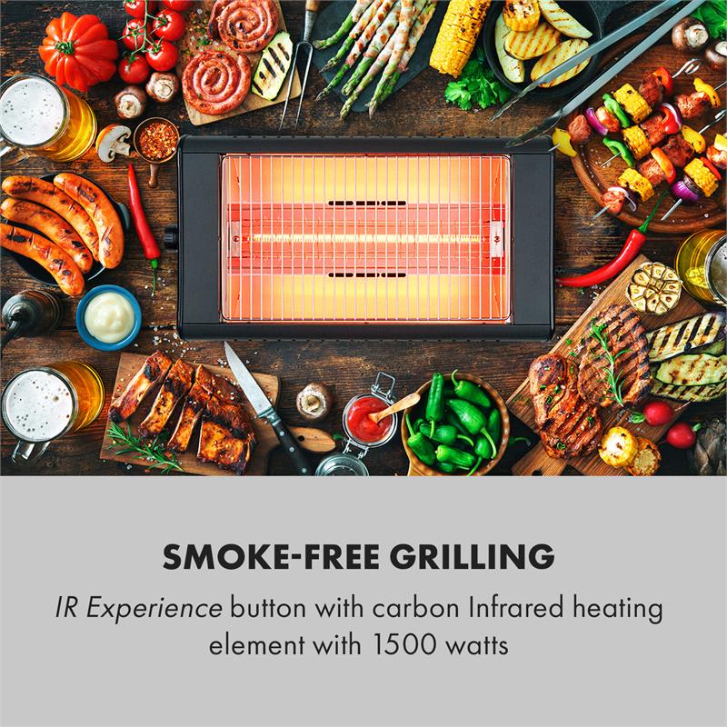 Klarstein Infragrill, elektrický gril, infračervený, 1500 W, bez dymu, čierny