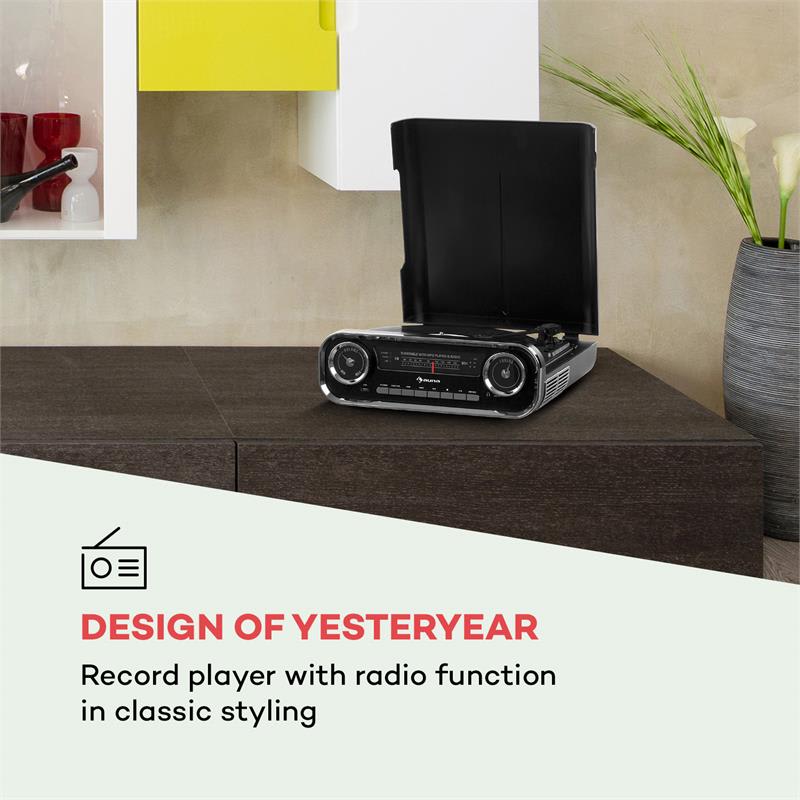 Auna Challenger, LP gramofón, bluetooth, VHF-rádio, USB, čierny