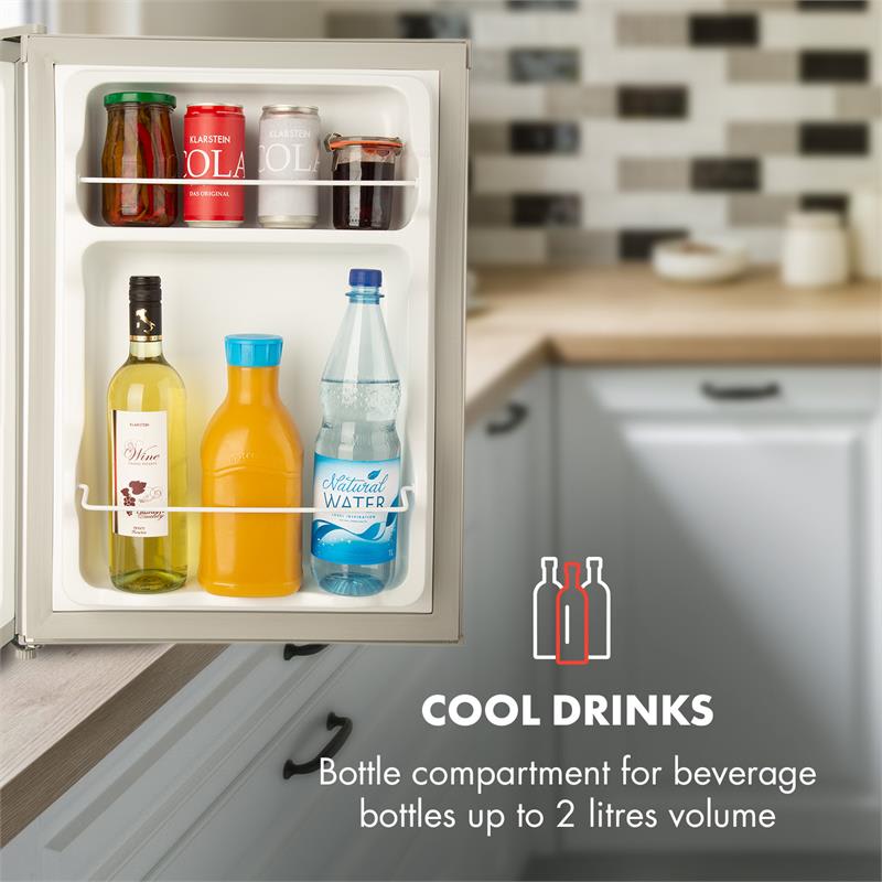 Klarstein Cool Kid, mini chladnička so 4 l mraziacim boxom, 66 l, 42 dB, A+, ušľachtilá oceľ – Obrázok 4