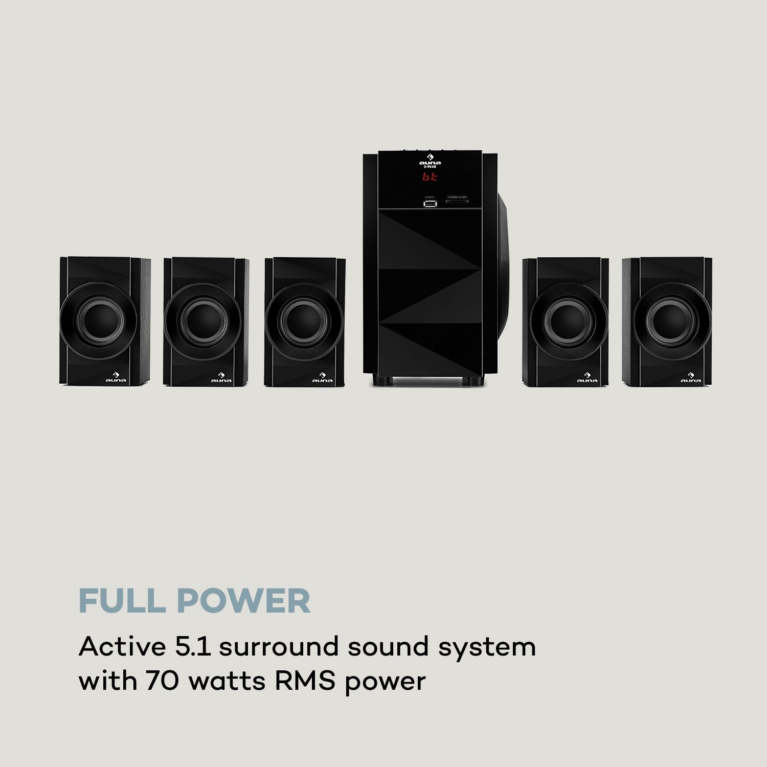 Auna Z-Plus, 5.1 reproduktorový systém, 70 W, OneSide subwoofer, BT, USB, SD – Obrázok 2
