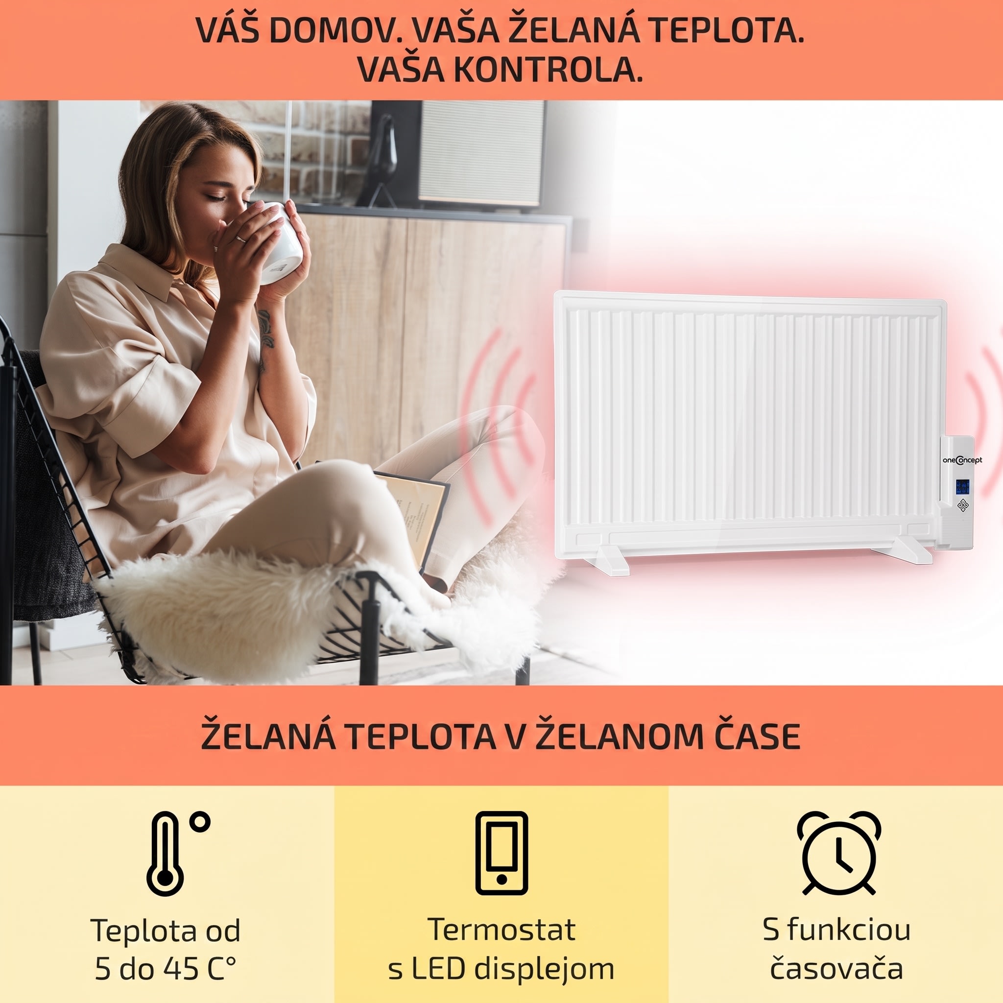 OneConcept Wallander, olejový radiátor, 800 W, termostat, olejové vyhrievanie, ultra plochý dizajn, biely – Obrázok 2