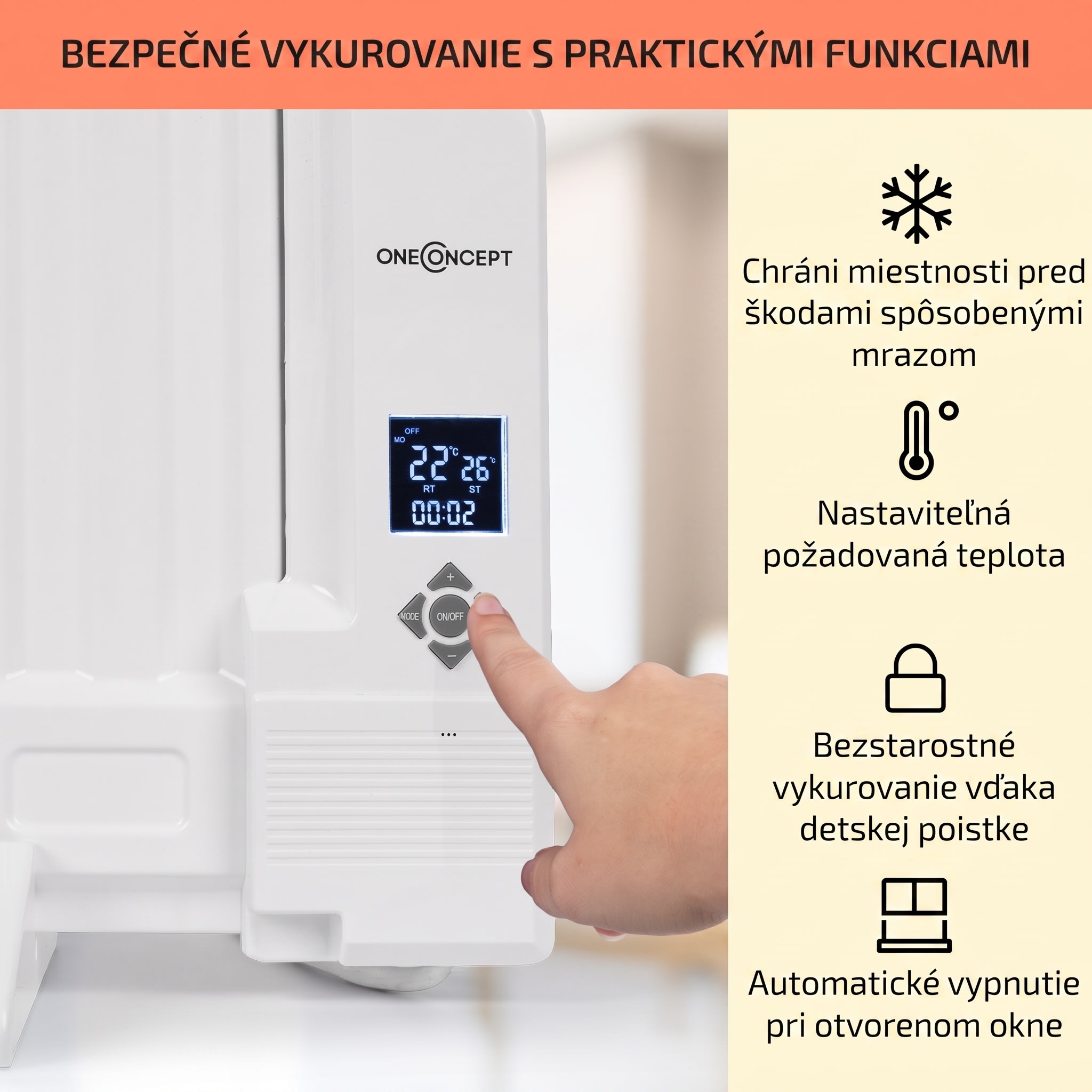 OneConcept Wallander, olejový radiátor, 800 W, termostat, olejové vyhrievanie, ultra plochý dizajn, biely – Obrázok 3