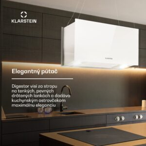 Klarstein Kronleuchter L, digestor, 60 cm, ostrovčekový, 577 m³/h, dotykové ovládanie, LED, biely