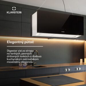 Klarstein Kronleuchter XL, digestor, 90 cm, ostrovčekový, 577 m³/h, dotykové ovládanie, LED, čierny