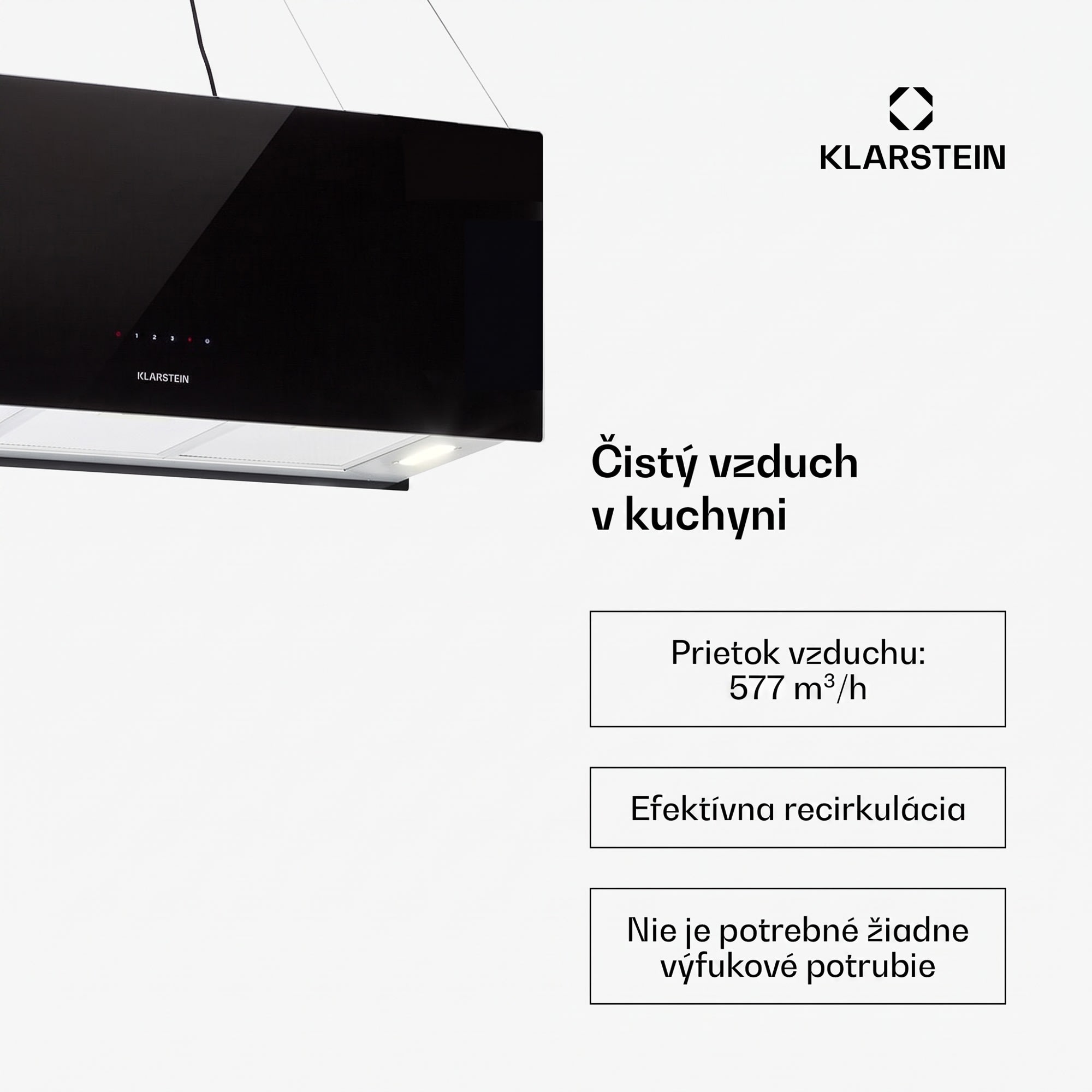 Klarstein Kronleuchter XL, digestor, 90 cm, ostrovčekový, 577 m³/h, dotykové ovládanie, LED, čierny – Obrázok 2