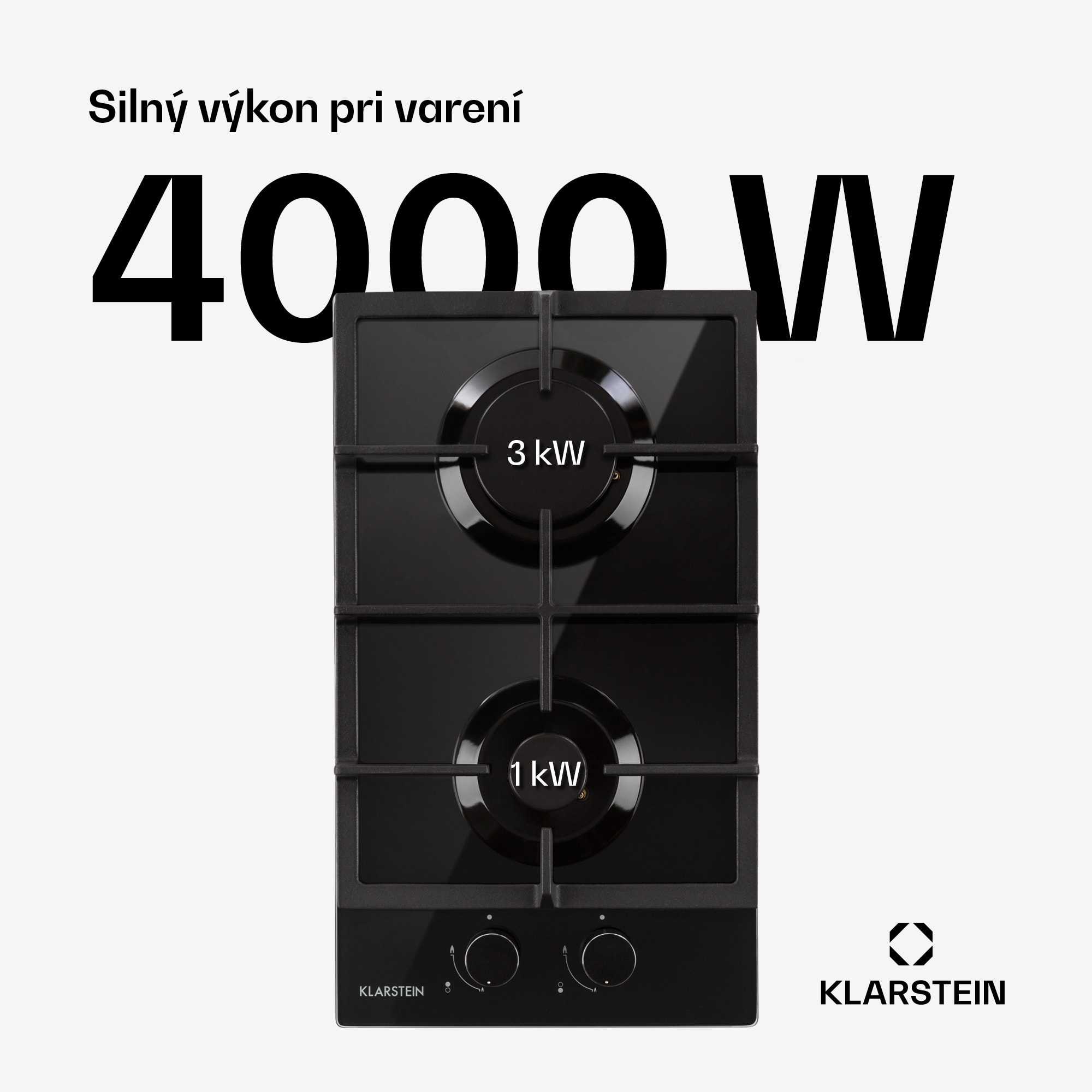 Klarstein Ignito Domino, plynová varná doska, 2 Sabaf horáky, sklokeramika, čierna