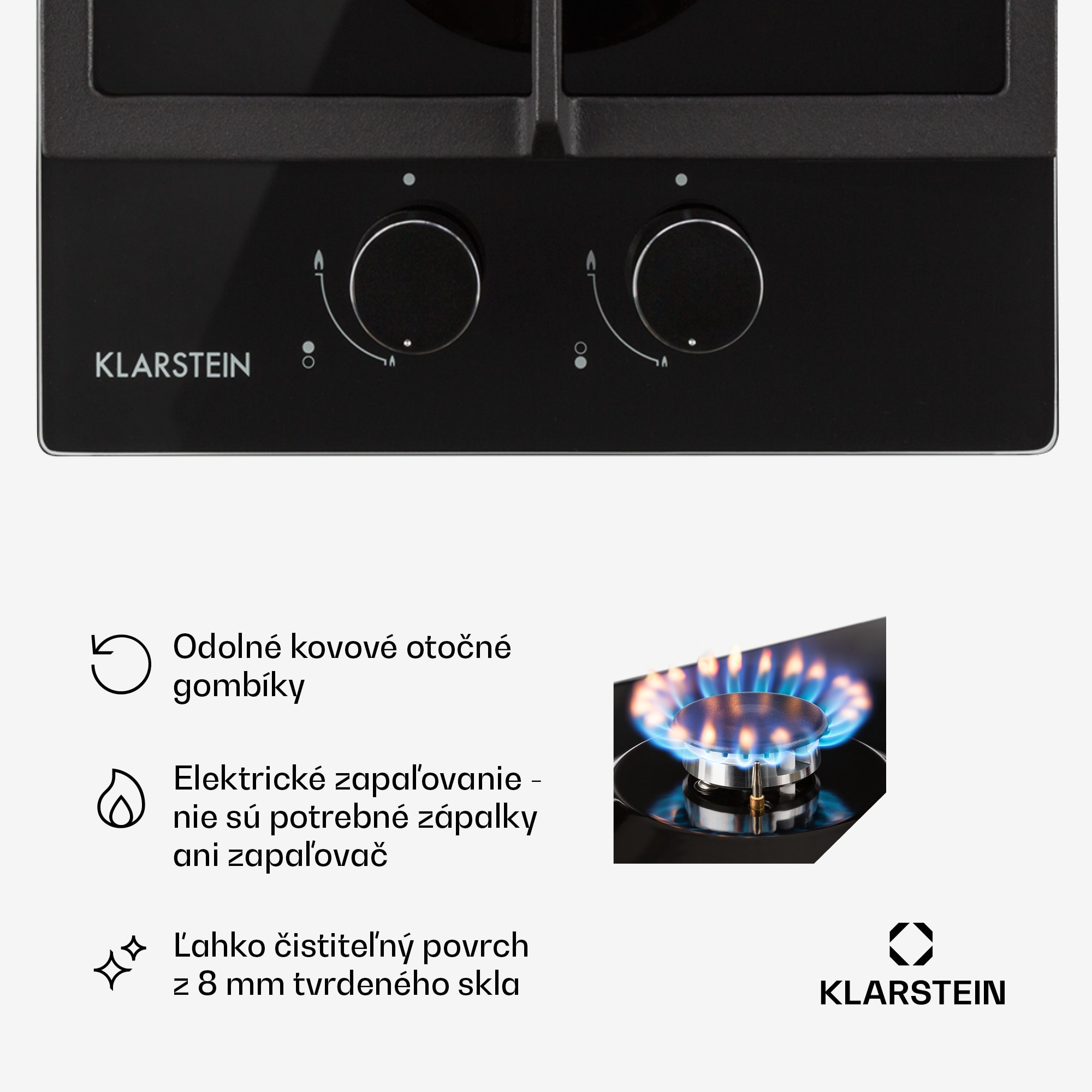 Klarstein Ignito Domino, plynová varná doska, 2 Sabaf horáky, sklokeramika, čierna – Obrázok 4