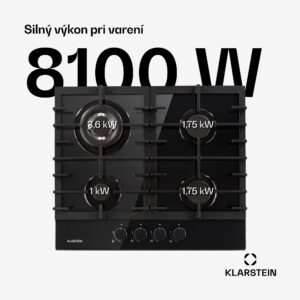 Klarstein Ignito 4-zónová plynová varná doska, 4 horáky, Sabaf horáky, čierna sklokeramika