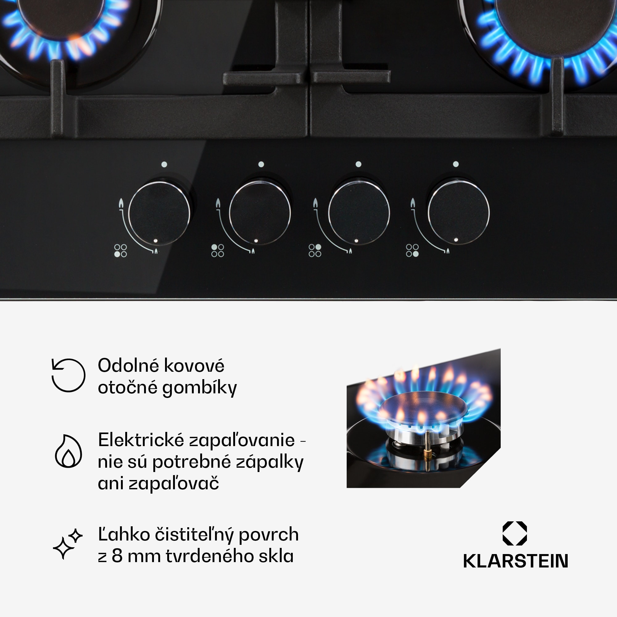 Klarstein Ignito 4-zónová plynová varná doska, 4 horáky, Sabaf horáky, čierna sklokeramika – Obrázok 4