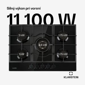 Klarstein Ignito 5, plynová varná doska, 5 Sabaf horákov, sklokeramika, čierna