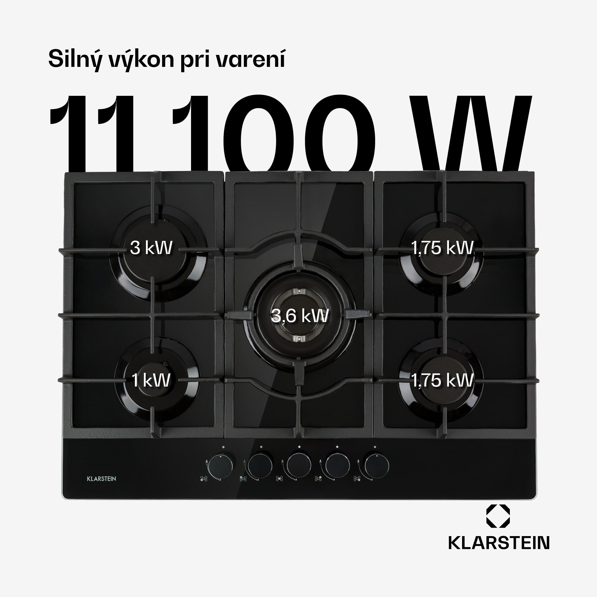 Klarstein Ignito 5, plynová varná doska, 5 Sabaf horákov, sklokeramika, čierna
