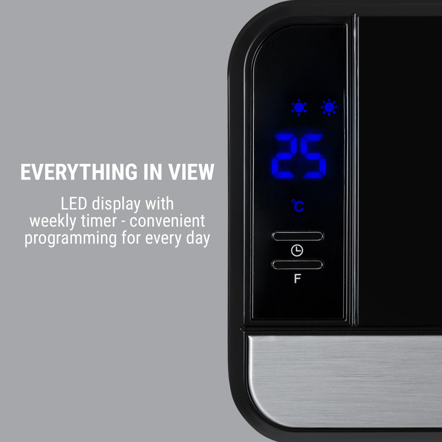 OneConcept Wallkyrie, nástenný ohrievač, 1000 W/2000 W, 10 – 49 °C, termostat, čierny – Obrázok 2