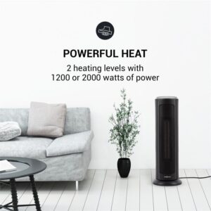 OneConcept Heat Spire, vežový ohrievač, 1200/2000 W, 8-hod. časovač, termostat, čierny