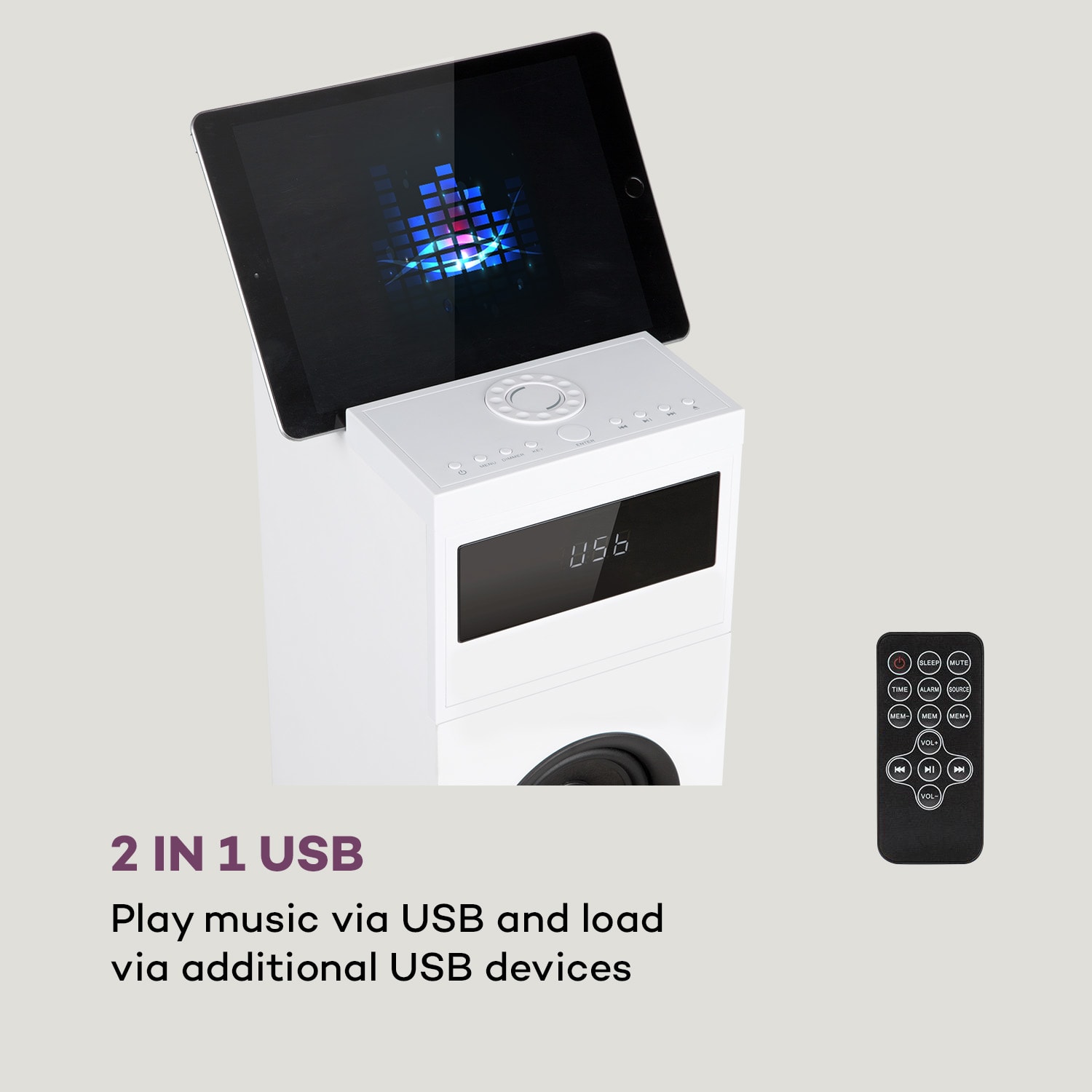 Auna Karaboom 100, vežový reproduktor, 120 W max., bluetooth, 2 v 1 USB, biely – Obrázok 4