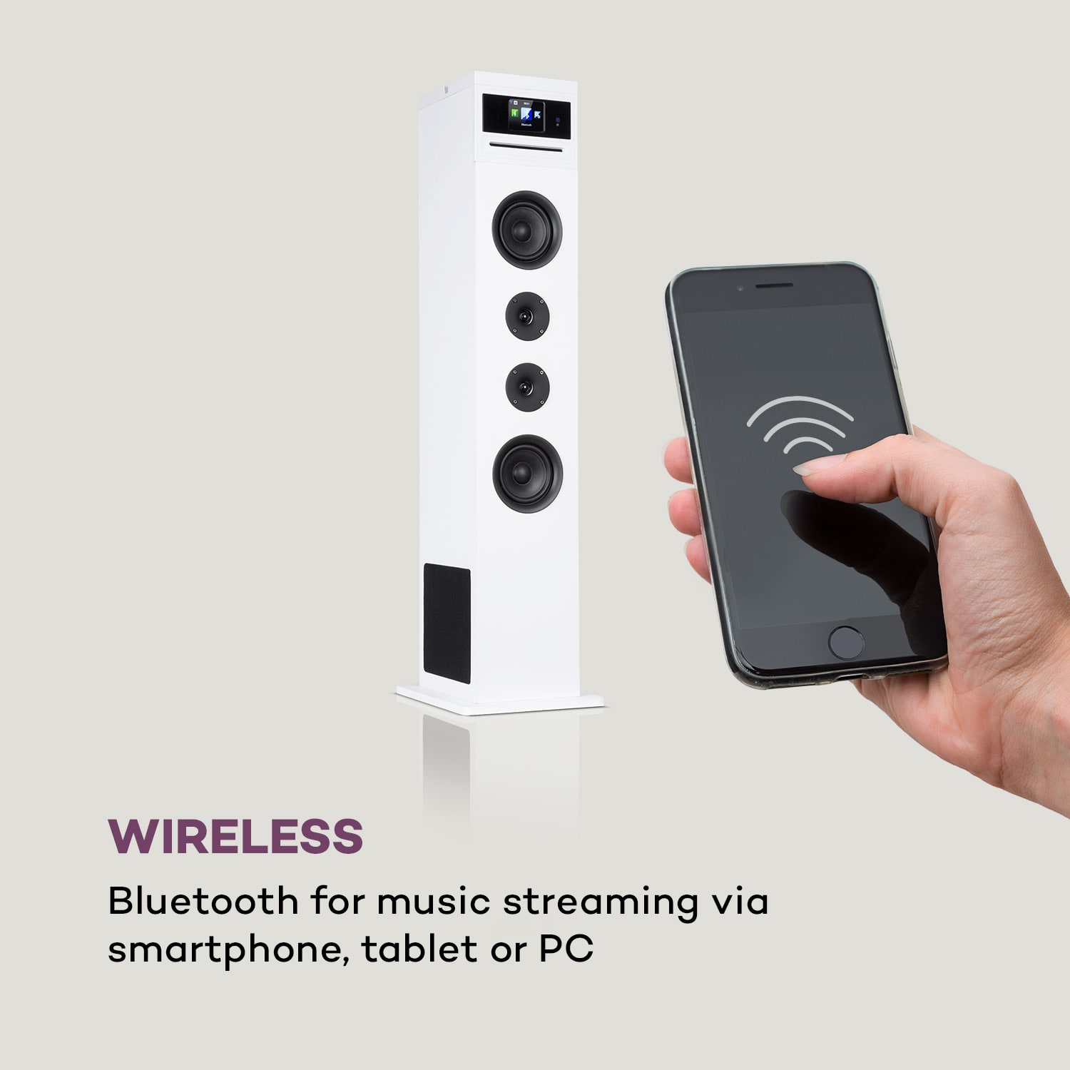 Auna Karaboom 100 Wifi, vežový reproduktor, internetové rádio, DAB+, BT, 120 W, biely – Obrázok 4